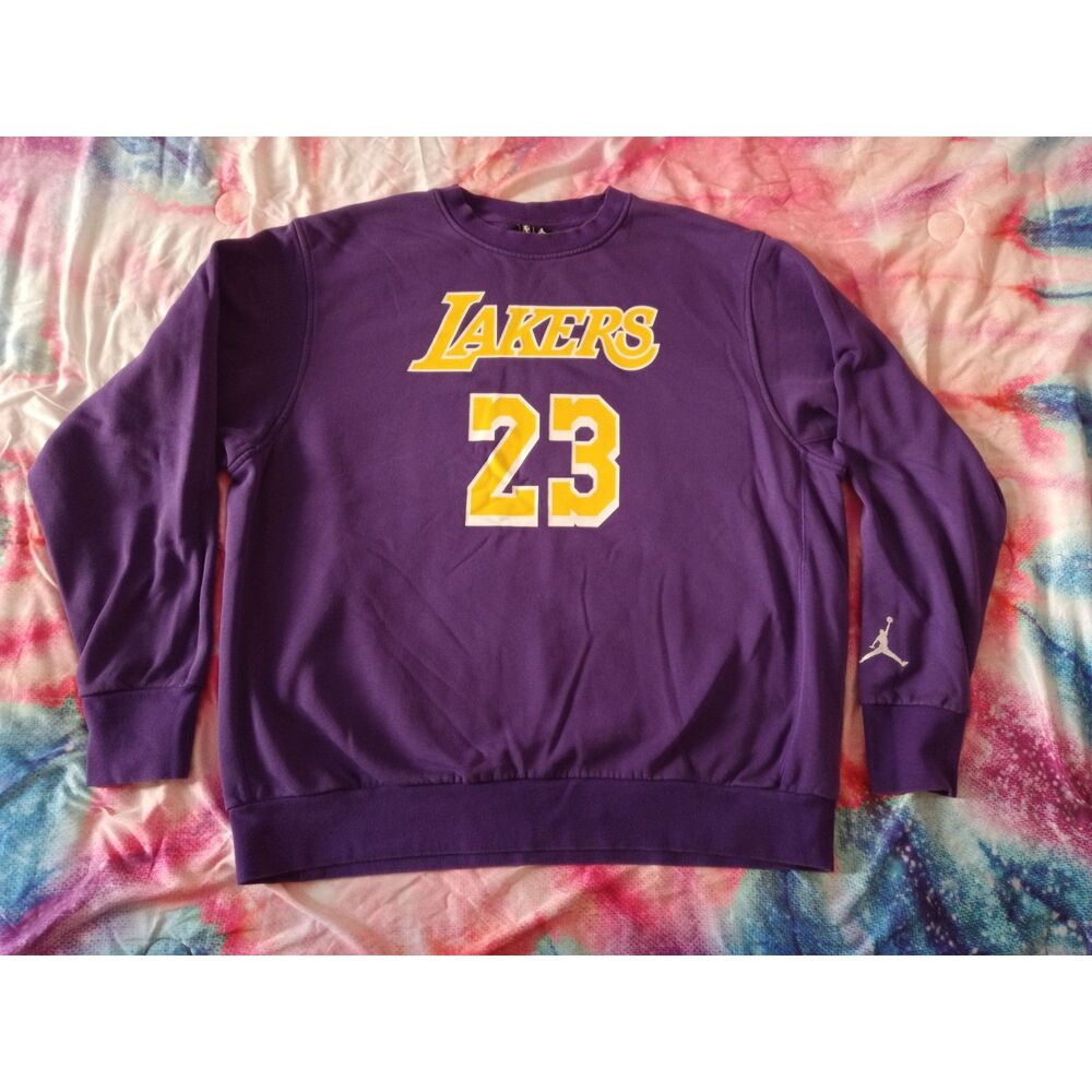Los Angeles Lakers LeBron James 23 Jordan Brand Purple Jersey Sweatshirt Mens XL